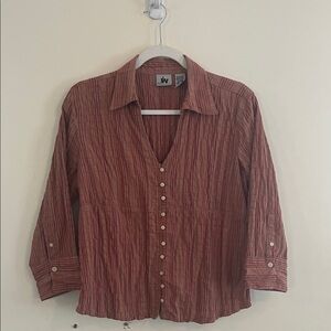 Vintage Junction West Stripped Boho‎ Button Down Shirt Blouse Bohemian Lagenlook